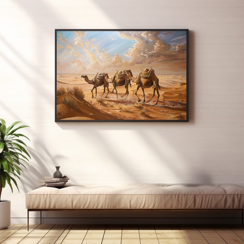 Peinture Chameaux Dans Desert