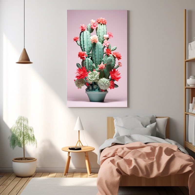 Tableau Cactus Rose Et Vert