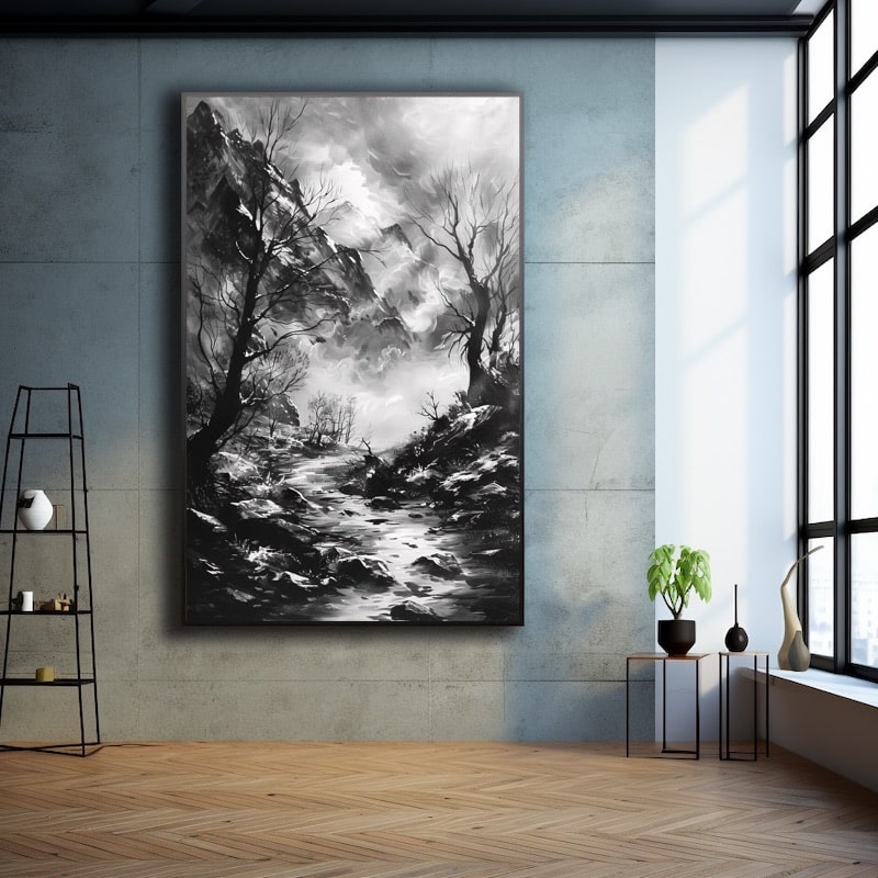Tableau Peinture Paysage Noir Et Blanc