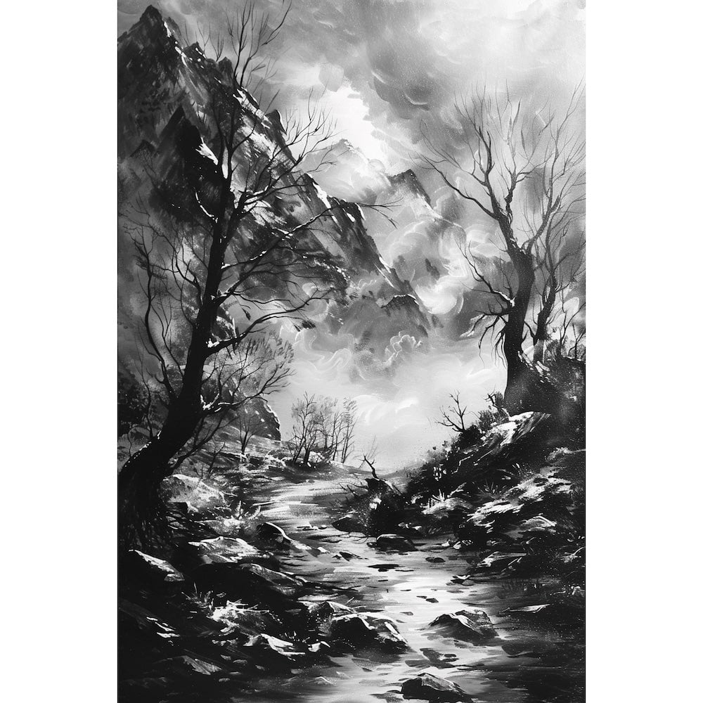 Tableau Peinture de Paysage Noir Et Blanc