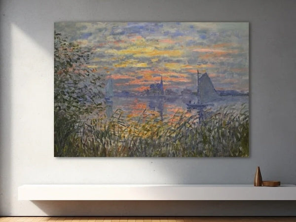 Tableau impressionniste de Claude Monet, coucher de soleil sur l'eau