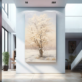 Peinture Arbre Givré dans la Brume, art mural décoration nature