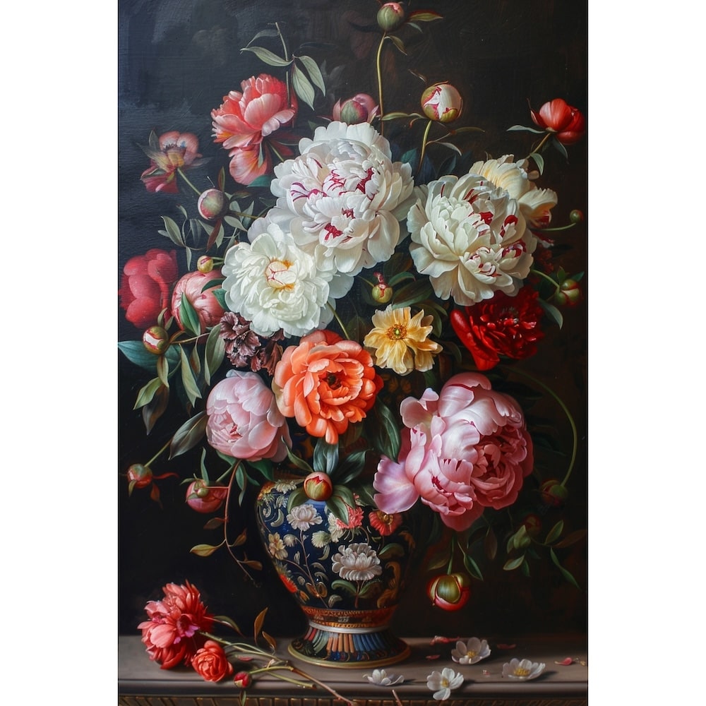 Peinture Bouquet de Pivoines, art mural décoration nature