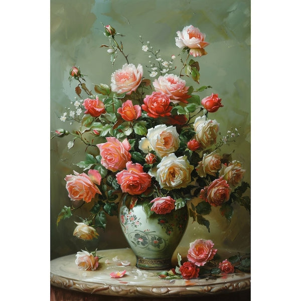 Peinture Bouquet de Roses en Vase, art mural décoration nature