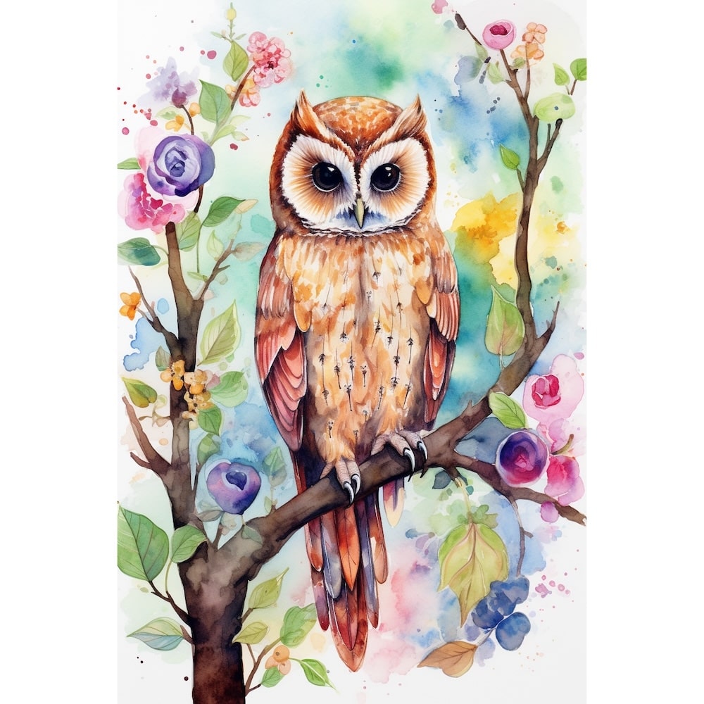 Chouette Dessin Peinture, art mural décoration nature, vue 2
