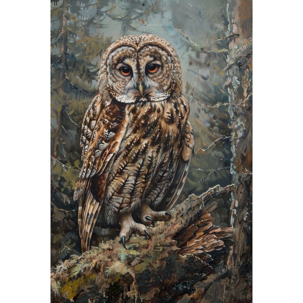 Chouette Peinture Acrylique, art mural décoration nature, vue 2
