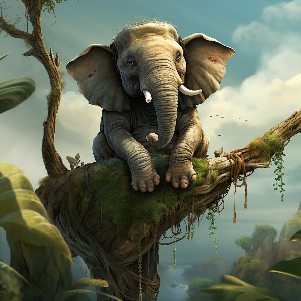 Elephant Sur Branche Tableau