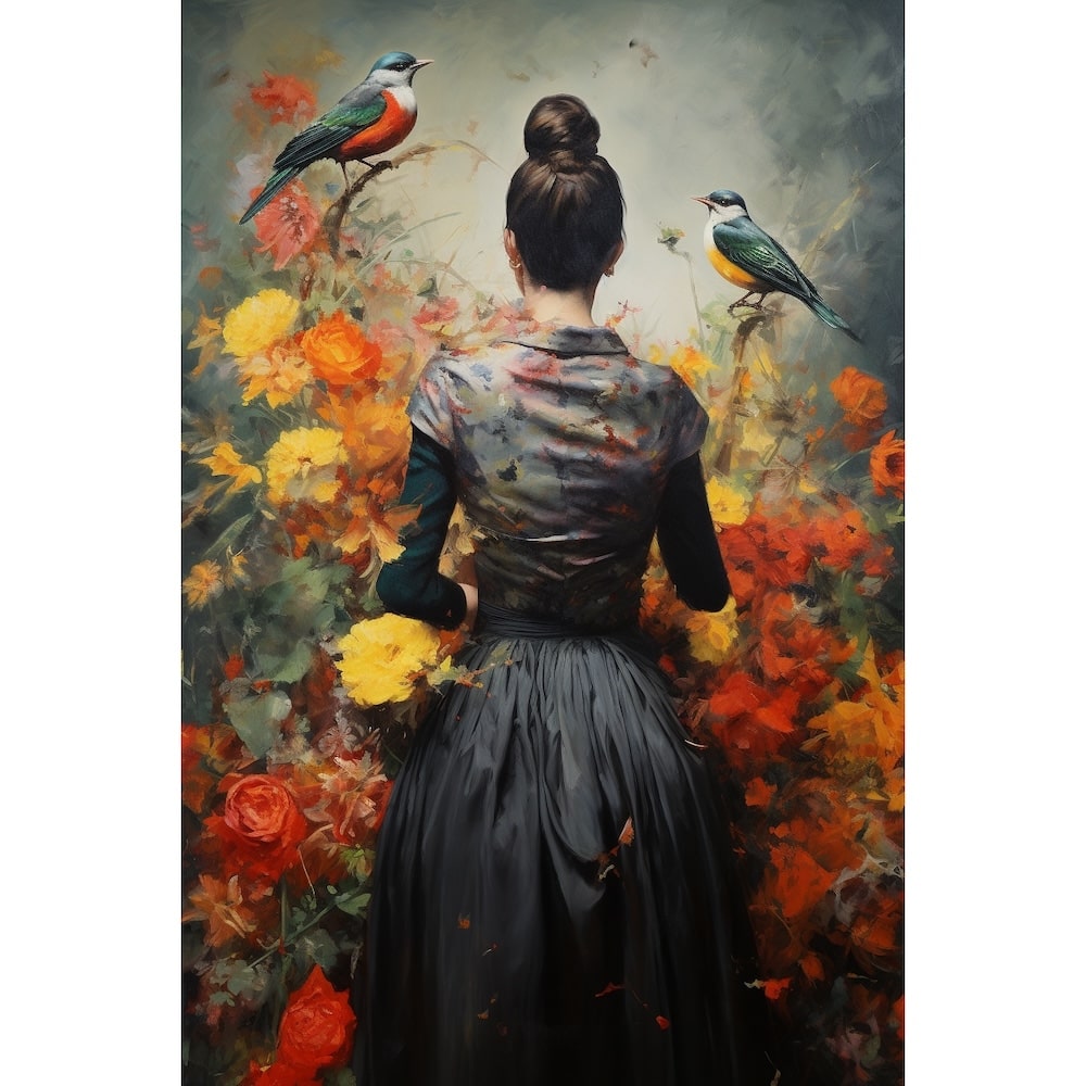 Tableau Femme Oiseau, art mural décoration nature, vue 2
