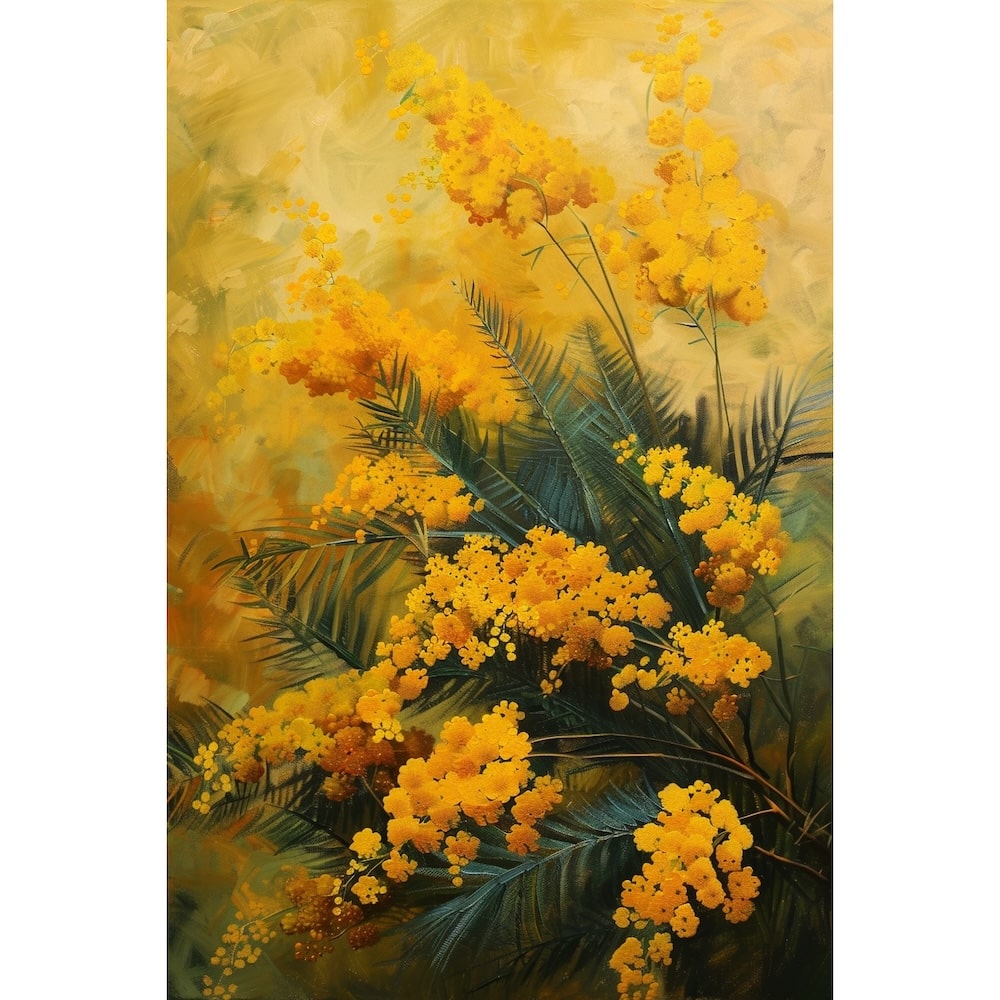 Peinture Mimosa Jaune en Fleurs, art mural décoration nature