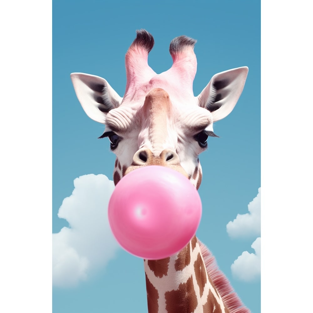 Tableau Girafe Chewing Gum, art mural décoration nature