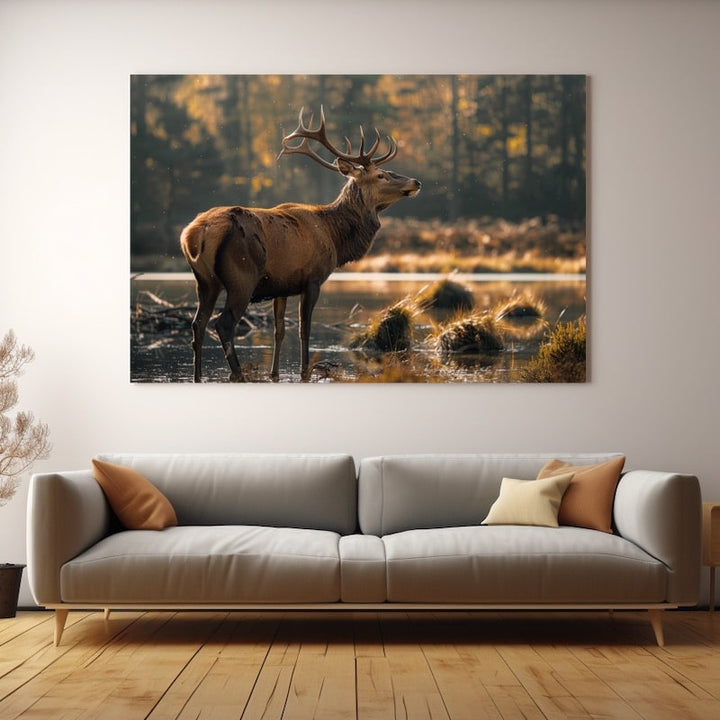 Grand Tableau Cerf, art mural décoration nature