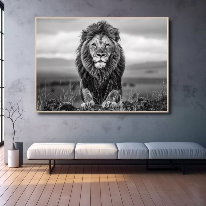 Grand Tableau Lion Noir et Blanc, art mural décoration nature