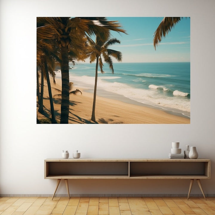 Grand Tableau Palmier Plage, art mural décoration nature