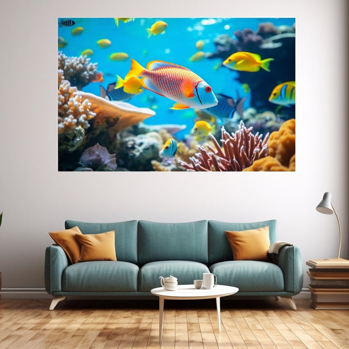Grand Tableau Poissons Colorés, art mural décoration nature