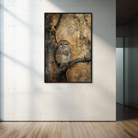 Hibou en Peinture, art mural décoration nature