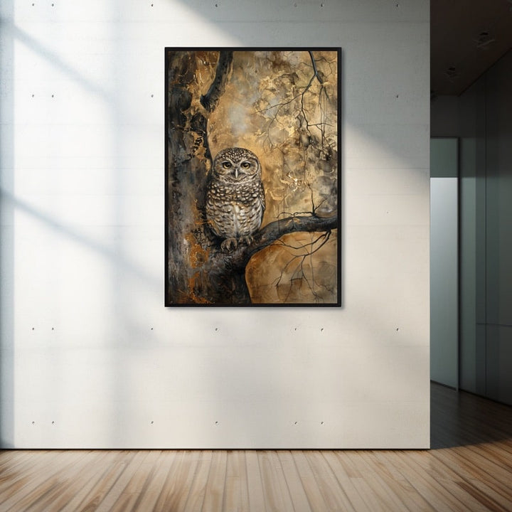 Hibou en Peinture, art mural décoration nature