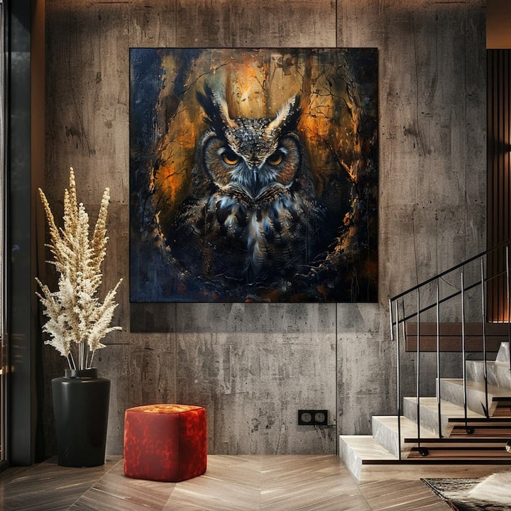Hibou Peinture Acrylique, art mural décoration nature