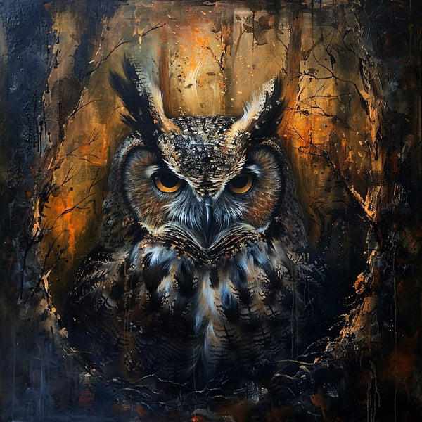 Hibou Peinture Acrylique, art mural décoration nature, vue 2