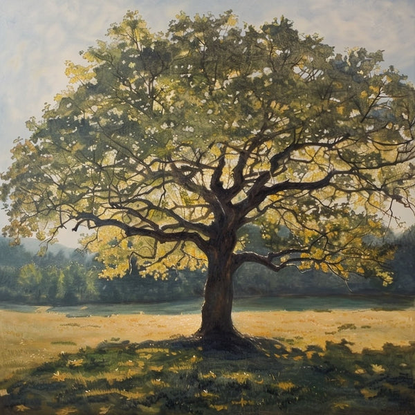 Peinture Arbre Solitaire en Plein Champ, art mural décoration nature