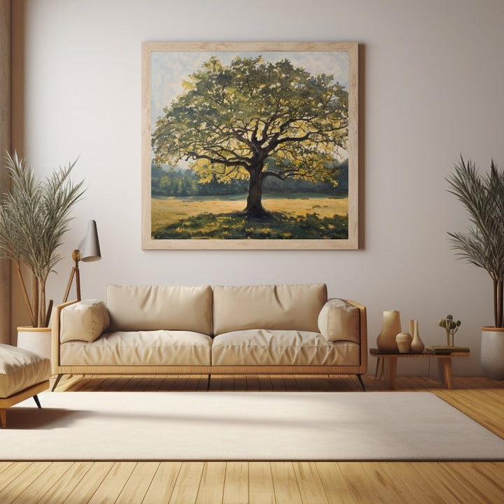 Peinture Arbre Solitaire en Plein Champ, art mural décoration nature