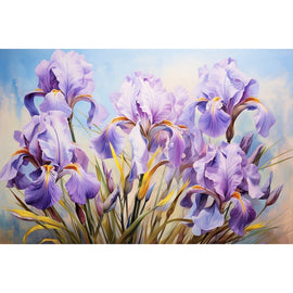 Tableau D'Iris Mauves sur Ciel Bleu, art mural décoration nature