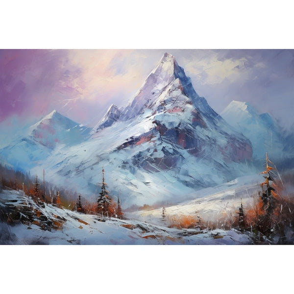 Peinture Sommet Enneigé Solitaire, art mural décoration nature
