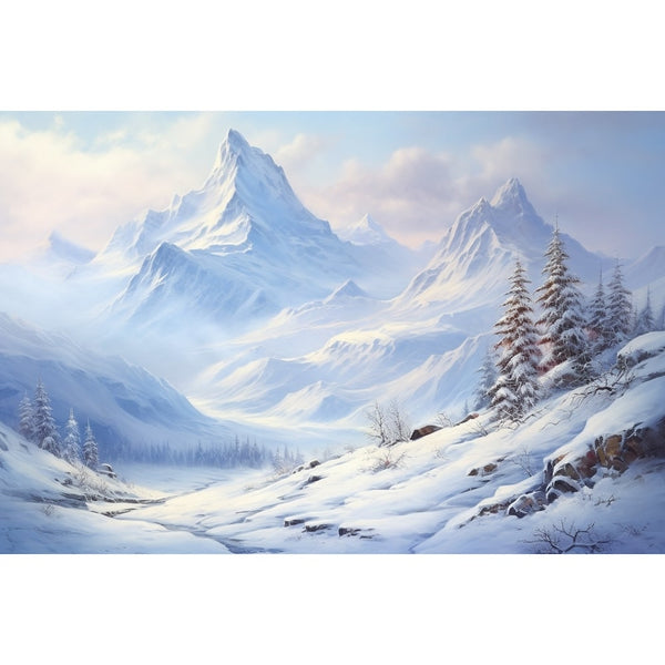Peinture Montagne Neige, art mural décoration nature