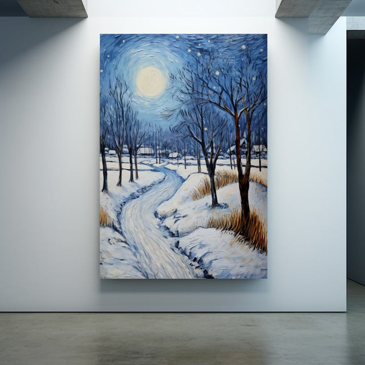 Peinture Nuit d'Hiver Tourbillonnante, art mural décoration nature