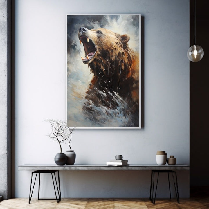 Peinture Ours Grizzly Rugissant, art mural décoration nature