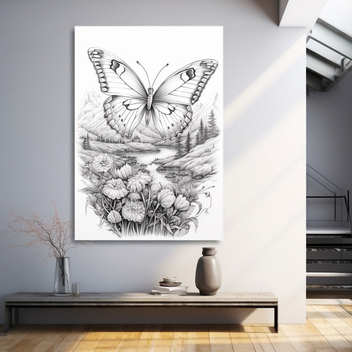 Papillon Dessin Peinture, art mural décoration nature