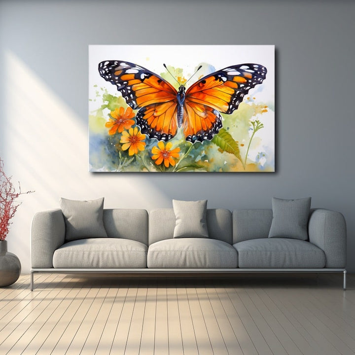 Peinture Papillon Monarque, art mural décoration nature