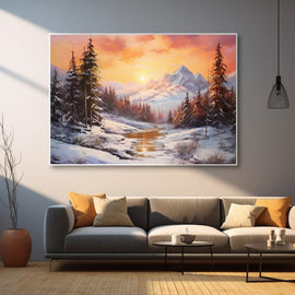 Peinture Vallée Alpine au Crépuscule, art mural décoration nature