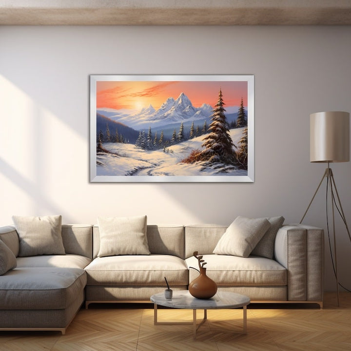 Paysage D'Hiver en Peinture Acrylique, art mural décoration nature