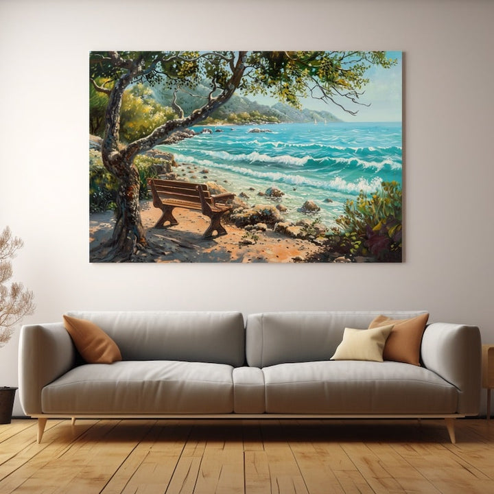 Paysage de Bord de Mer en Peinture, art mural décoration nature