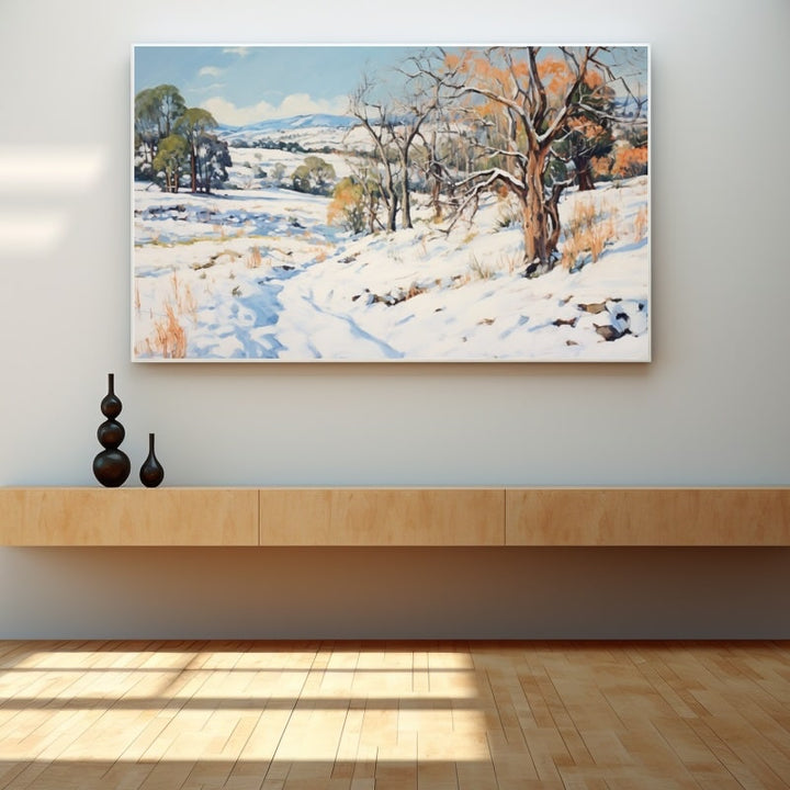 Peinture Neige sous un Ciel Bleu, art mural décoration nature