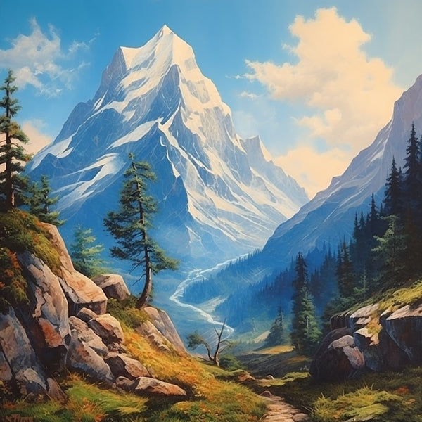 Peinture Paysage Montagne, art mural décoration nature