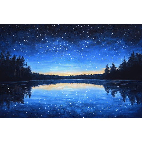 Peinture Lac Étoilé la Nuit, art mural décoration nature
