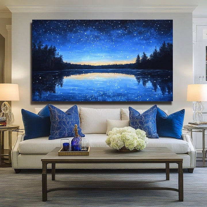 Peinture Lac Étoilé la Nuit, art mural décoration nature