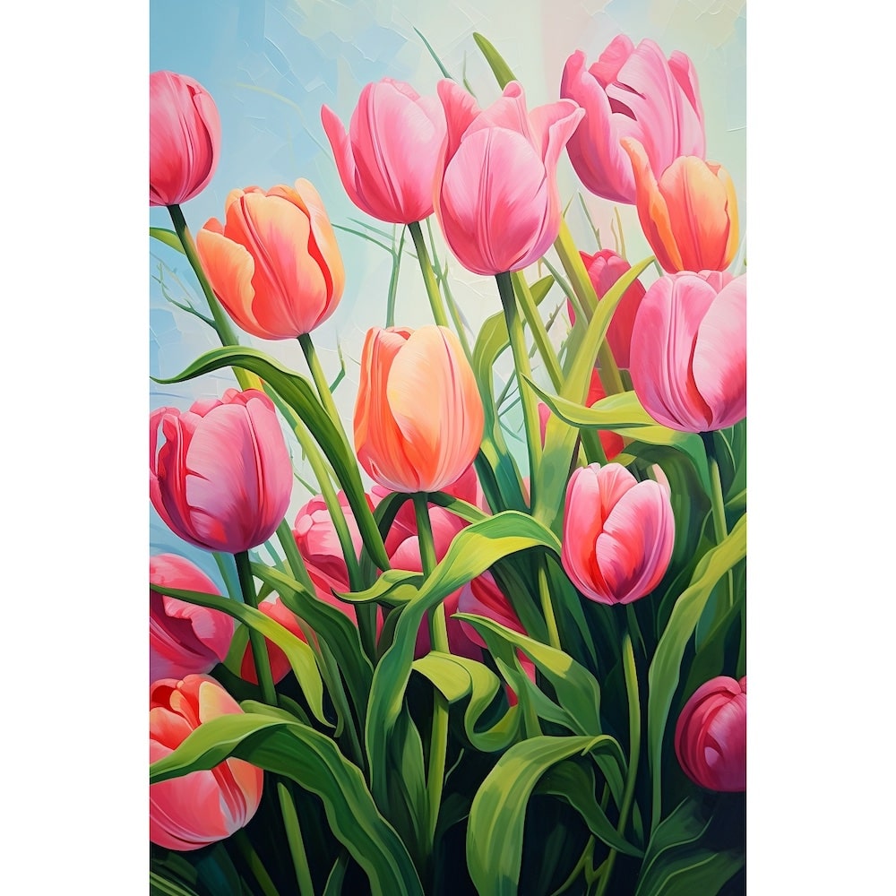 Peinture Bouquet de Tulipes Roses et Corail, art mural décoration nature