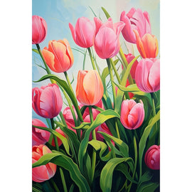 Peinture Bouquet de Tulipes Roses et Corail, art mural décoration nature