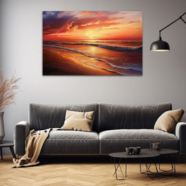 Peinture À l'Huile Coucher de Soleil, art mural décoration nature