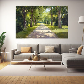 Peinture à l'Huile Paysage d'Été, Allée d'Arbres, art mural décoration nature