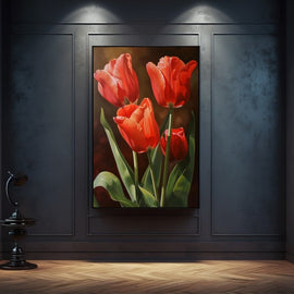 Peinture À l'Huile Tulipes, art mural décoration nature