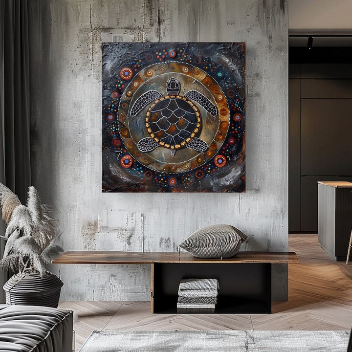 Peinture Aborigène Tortue, art mural décoration nature