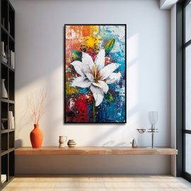Peinture Abstraite Fleur Blanche, art mural décoration nature