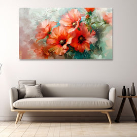 Peinture Abstraite Fleurs Rouges, art mural décoration nature