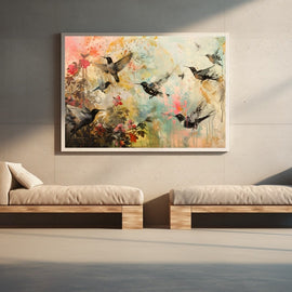 Peinture Abstraite Oiseaux, art mural décoration nature