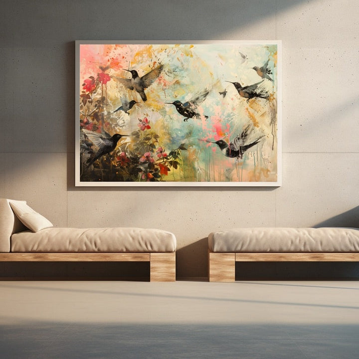 Peinture Abstraite Oiseaux, art mural décoration nature