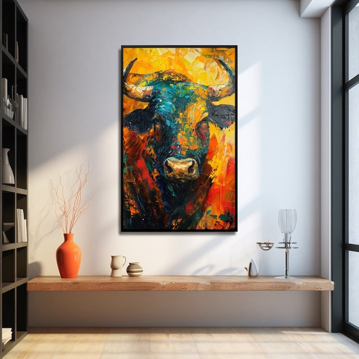 Peinture Abstraite Taureau, art mural décoration nature