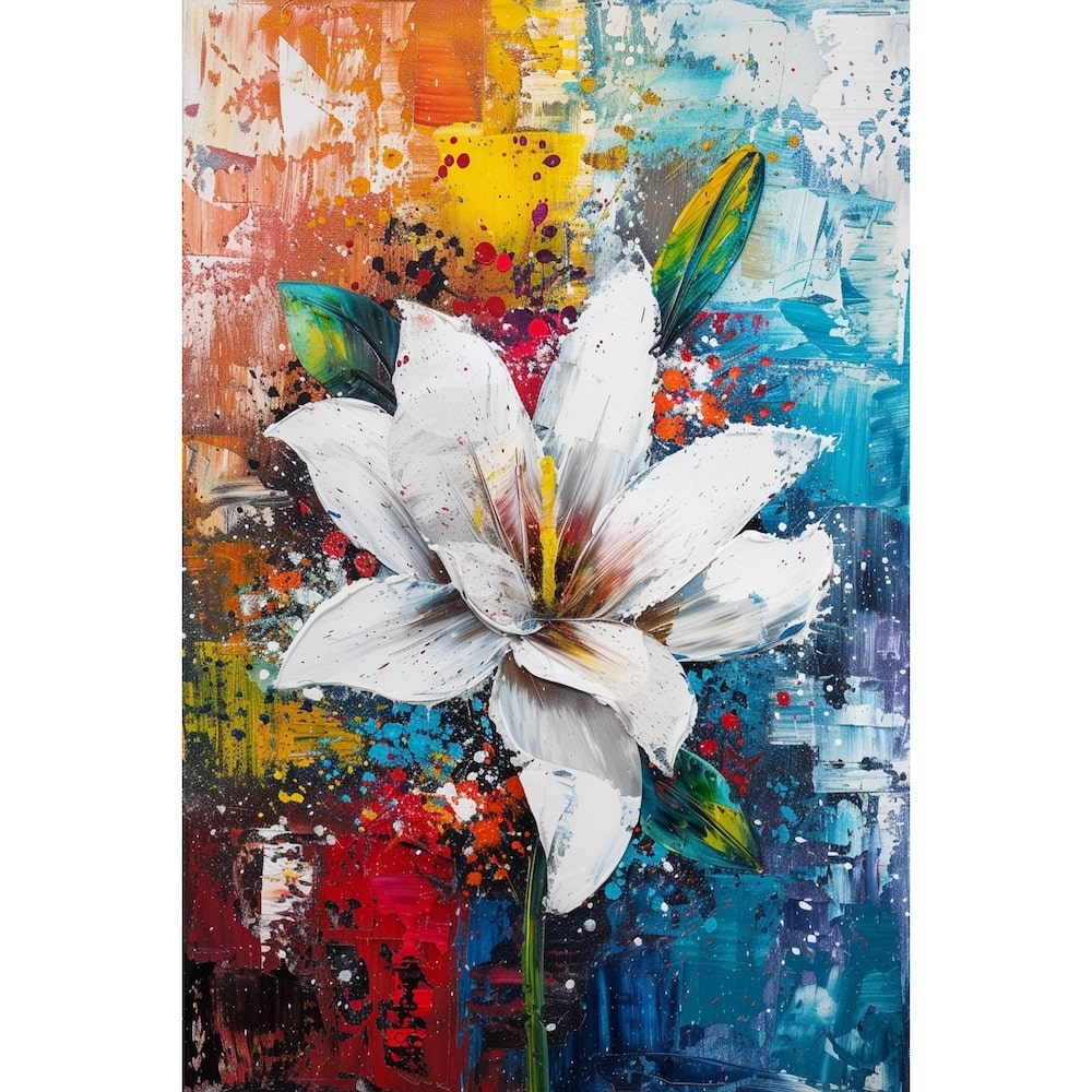 Peinture Abstraite Fleur Blanche, art mural décoration nature